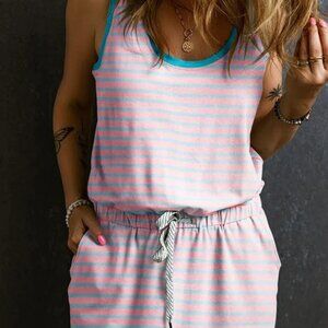 Stripe Contrast Casual Tank Dress - Pink
